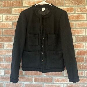 J. Crew Tweed Buttons Jacket Women’s 14 Black Textured Professional Wool Blend